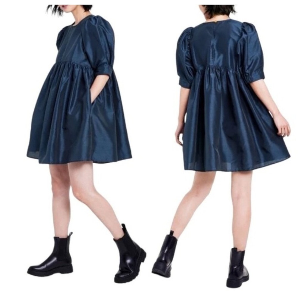 Kika Vargas x Target Blue Puff Sleeve Loose Fit Mini Dress Size Small NEW